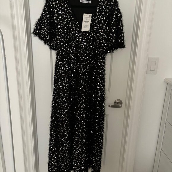 NWT Zara Limited Edition Sequin & Pearl Applique Maxi Dress - Picture 6 of 10